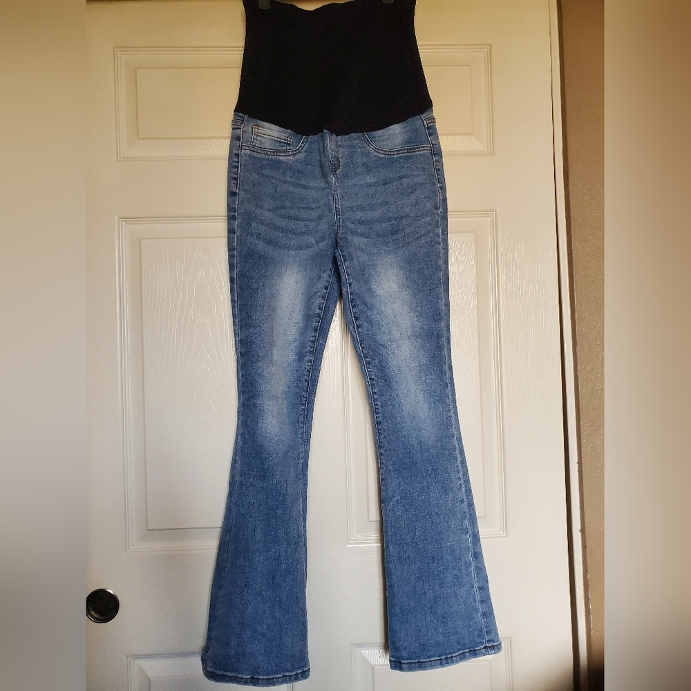 Women's Blue Flared  Maternity Jeans
